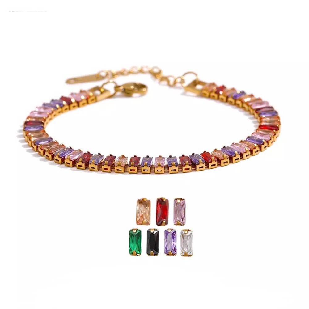 Zara Rainbow Emerald Cut Rectangle Multi-Color Baroque Crystal Tennis Bracelet